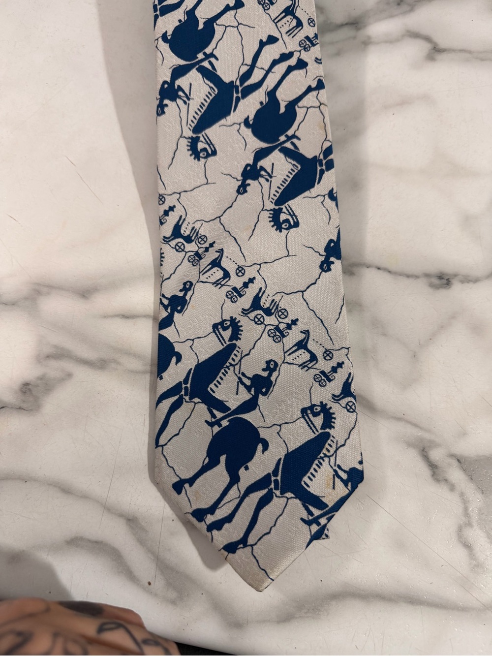 Navy Horse-Print Silk Tie